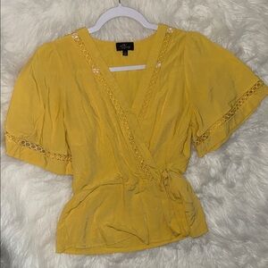 Milk & honey Yellow Wrap Blouse with Eyelet Detail